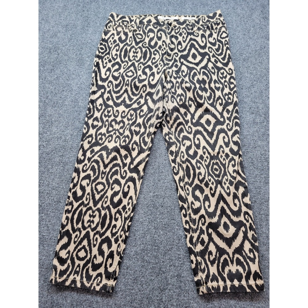 Jones New York Jeans Battery Park Ankle Pants 16P Tan Black Ikat Animal Print